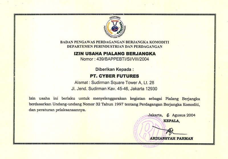 Izin Usaha Pialang Berjangka